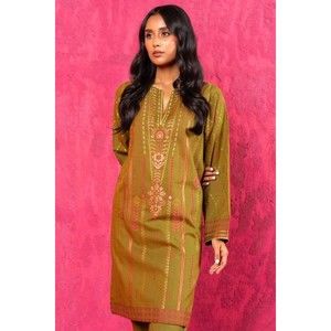 Alkaram Studio - Dyed Jacquard Kurti - Size 10/S - Olive Green